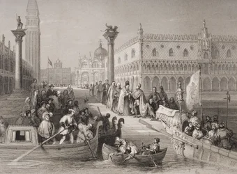 Einschiffung des Dogen, Venedig, graviert von Challis