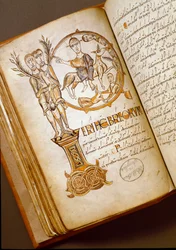 Einzug in Jerusalem. Manuskript der Bologneser Schule. (MS.123-Foglio 54 v) 11. Jahrhundert Rom, Biblioteca Angelica