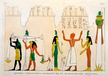 Auszug aus einem ägyptischen hieroglyphischen Manuskript, graviert von Dominique Vivant, Baron de Denon (1747-1825)