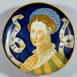 Fayencebecher „Lionora Bella“, hergestellt in Casteldurante. 16. Jahrhundert. Écouen, Musée national de la Renaissance