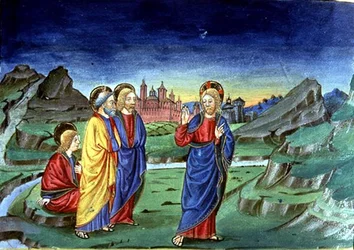 Fol.103v Nach der Verklärung sagt Christus den Aposteln, sie sollen dies nicht vor der Auferstehung offenbaren