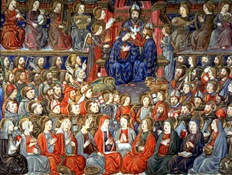 Fol.151v Das Jüngste Gericht: Die Gerechten werden zum Festmahl gerufen