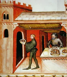 Fleisch und seine Gelee, Illustration aus Tacuinum Sanitatis Codex Vindobonensis