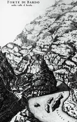 Fort Bard, Gravur aus Theatrum Sabaudiae