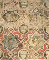Fragment eines Freskos, dekoriert mit Wappen