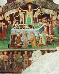 Fresken an der Außenseite des Oratoriums Dei Disciplini in Clusone bei Bergamo