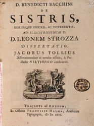 Frontispiz aus „De sistris“ von Benedictus Bacchinius
