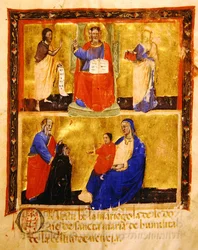 Frontispiz, aus einer Mariegola der Laiengilde der Bruderschaft der Madonna dell