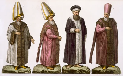 Großwesir, Caim-Mecam, Reis-Efendi und Khodjakian, Tafel 15 aus Teil III, Band I der Geschichte der Nationen, graviert von C. Botticella