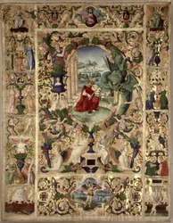 Historisierte Initiale B, die König David zeigt, der eine Viola spielt