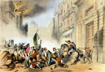 Italienische Einheit: am 26.05.1860 betrat Giuseppe Garibaldi an der Spitze seiner Rothemden, der Tausend, Palermo in Sizilien und versetzte dem Königreich der Bourbonen von Neapel einen entscheidenden Schlag. Gravur aus dem 19. Jahrhundert