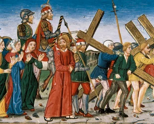 Jesus führt nach Golgatha und die heiligen Frauen auf dem Weg
