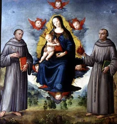 Madonna mit Kind, flankiert von den Heiligen Franz von Assisi und Antonius von Padua