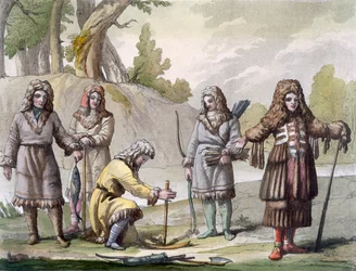 Männer von Kamtschatka, fernöstliches Russland, ca. 1820er-30er Jahre