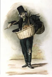 Mailänder Beruf: ein Reparateur von Regenschirmen, Schirmen und Blasebälgen. Gravur von Locarno aus dem Jahr 1830