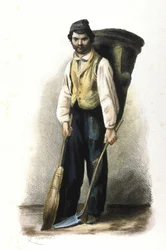 Mailänder Beruf: ein Straßenkehrer. Locarno-Gravur von 1830.