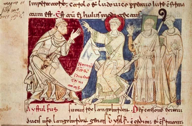 Miniatur aus Chronicon Vulturnense, illuminiertes Kodex, komponiert von Mönch Iohannes, ca. 1130