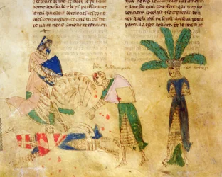 Ms.EST.59 fol.85v Tristan befreit König Artus, aus der Geschichte von Tristan