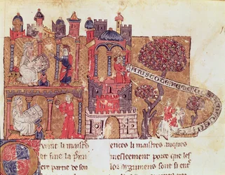 Ms 269 Fol.108 Aristoteles (384-322 v. Chr.) unterrichtet Alexander den Großen (356-323 v. Chr.) in Moral und Frauenverachtung, aus Le Livre du Tresor von Brunetto Latini (1220-94)