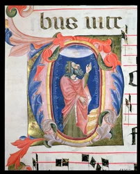 Historiierte Initiale D, die König David im Gebet zeigt