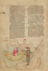 Ms Fr 343 fol.32v Das Weiße Schiff kommt, um Percival zu retten, aus der Queste del Saint Graal, ca. 1380-85
