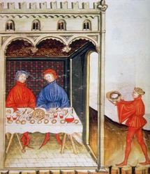 Nova 2644 Fol.53r Gekochten Weizen kosten, aus dem Tacuinum Sanitatis Codex Vindobonensis