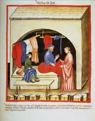 Nova 2644 fol.106r Die Schneiderei: Seidenkleidung, aus Tacuinum Sanitatis