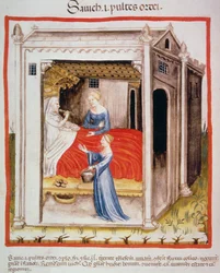 Nova 2644 fol.44v Gerstensuppe probieren, aus Tacuinum Sanitatis