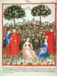 Nova 2644 fol.55v Frühling: Das Sammeln von Blumen, aus Tacuinum Sanitatis