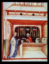 Nova 2644 fol.93v Verkauf von Moschus, aus Tacuinum Sanitatis