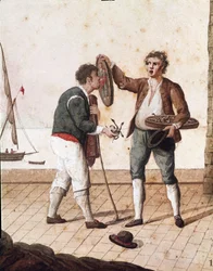 Alte neapolitanische Gewerbe: Verkäufer kleiner Schlangen - (Alte neapolitanische Gewerbe: Ringelnatterverkäufer), 19. Jahrhundert - Neapel, Museo Nazionale di San Martino