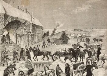 Eine der im Bau befindlichen Festungen an der russischen Grenze, Gravur nach Skizze von Fritzmann, aus L