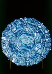 Teller mit Soldat und zwei Frauen, Savona Herstellung