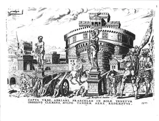 Papst Clemens VII. (1478-1534) wird von Karl V. (1500-58) hoch im Hadriansturm belagert, 1527
