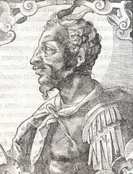 Porträt von Attila aus dem Werk von Bernardino Corio „Elogia Virorum Illustris“, Mailand 16. Jahrhundert.