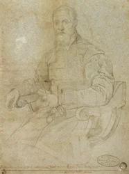 Porträt von Tizian (Tiziano Vecellio) (ca. 1485-1576) Römische Schule (Kohle auf Papier)