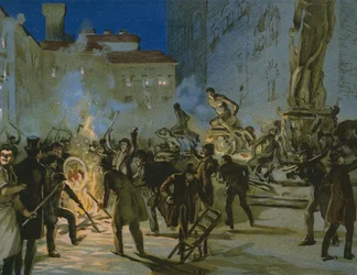 Revolution in Florenz, 27. April 1859, Illustration aus einem Album zur Geschichte des Risorgimento für die Schokolade Talmone, späte 19. Jahrhundert