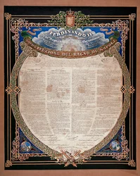 Risorgimento: Verkündung der Verfassung durch König Ferdinand II. beider Sizilien (1810-1859) im Jahr 1847. Neapel, Museo Nazionale di San Martino, Italien