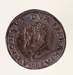 Silbermünze (Testone) aus Ferrara: Herrschaft von Herzog Alfonso II d