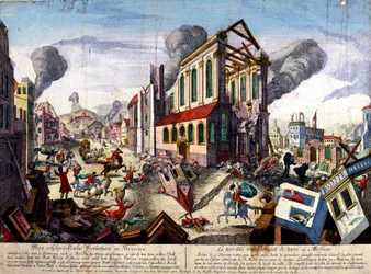 Das Erdbeben von Messina im Jahr 1783 (kolorierte Gravur)