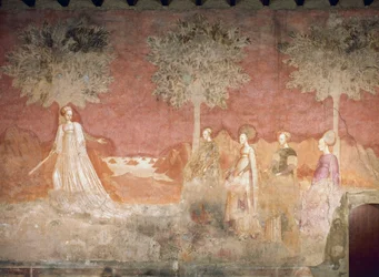 Das Ballspiel, Szene aus dem Spiele-Zyklus, ca. 1445-1450, Fresko, Palazzo Borromeo, Mailand, Lombardei, Italien