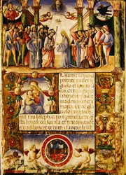 Die Verlobung der Jungfrau, aus einer Mariegola der Laiengilde von St. Joseph und St. Sylvester, 1315