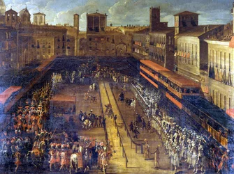 Die Buchweizenjoute auf der Piazza Navona (Rom) am 25.02.1634