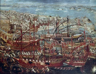 Die triumphale Rückkehr der venezianischen Flotte ins Arsenal nach der Kampagne von Dogen Francesco Morosini gegen die Türken im Jahr 1659