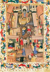 Der Spaziergang auf dem Platz Ravegnana in Bologna mit Tuchhändler