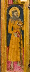 Triptychon: Heiliger Antonius Abt auf dem Thron, Heiliger Paulus der Einsiedler und Heiliger Onophrius, (Detail), Mitte des 14. Jahrhunderts