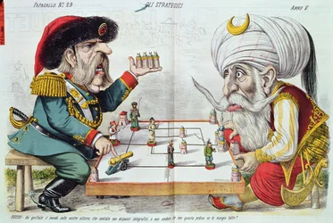 Türkei und Russland spielen ein Strategiespiel, aus Le Perroquet, 1877