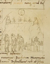 Ms.LAT.446 fol.2v Die Weisen studieren die Bewegung der Sterne, um das genaue Datum des Passahfestes zu bestimmen, aus Ortopascha von dem Pilger Priscian