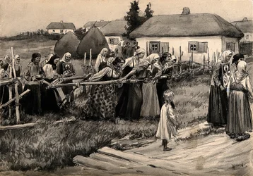 Eine religiöse Cholera-Prozession im ländlichen Russland aus der Aquarellserie Russische Revolution