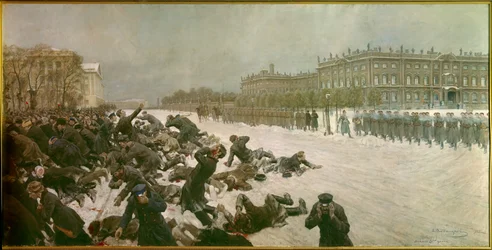 Beginn der Russischen Revolution von 1905: Schießerei auf dem Palastplatz am 22. Januar